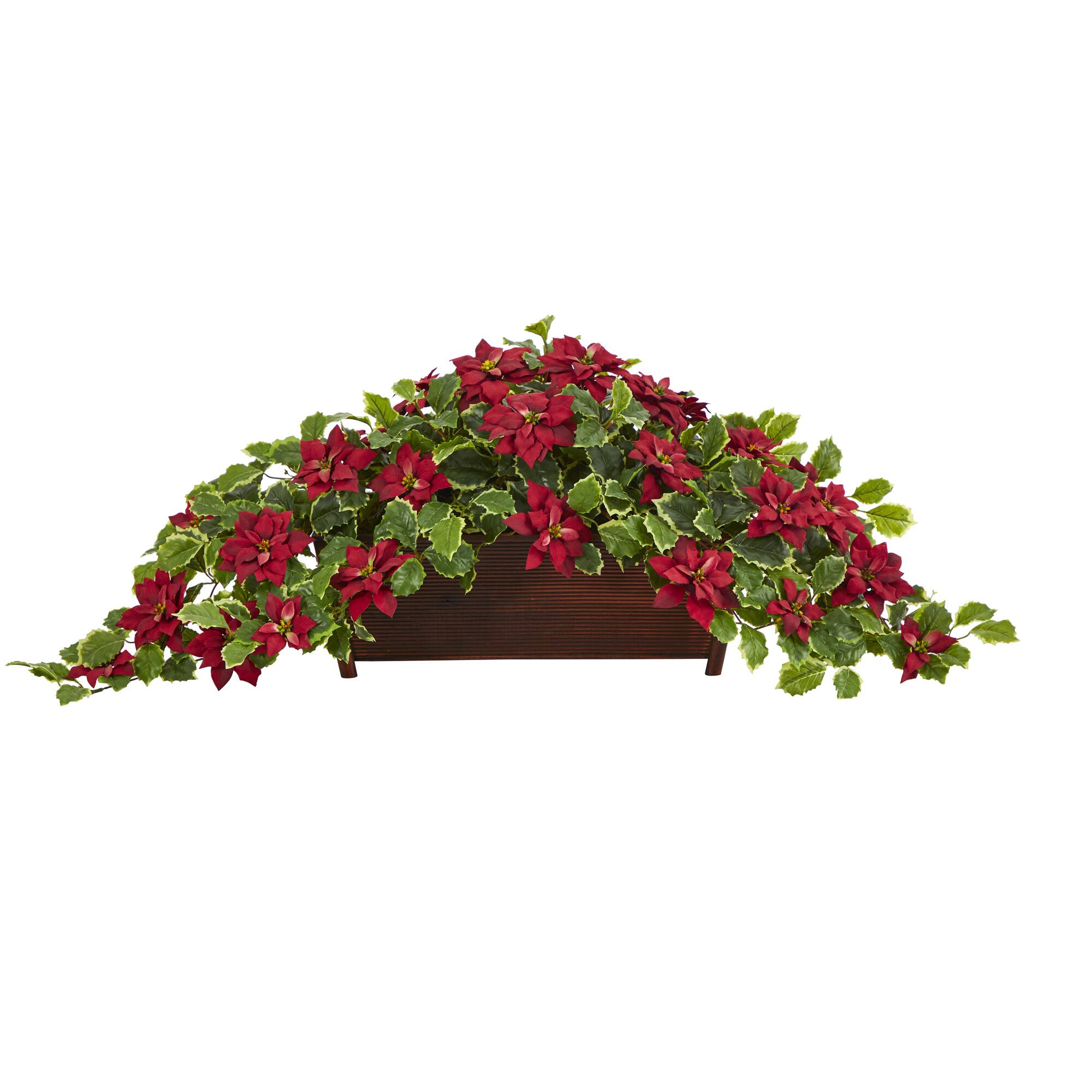 51” Red Poinsettia & Variegated Holly Artificial Plant in Decorative Planter